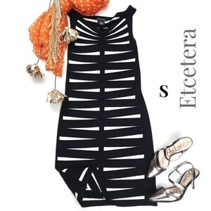 Etcetera Black White Banded Body Contour Dress Sz Small